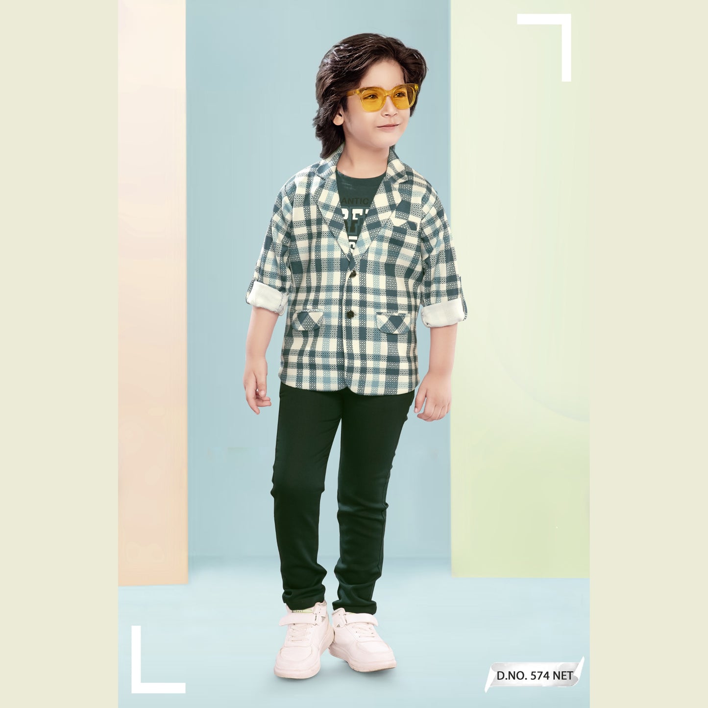 (FS-574) Boys 3 pc t shirt blazer suit 3 to 10 yrs