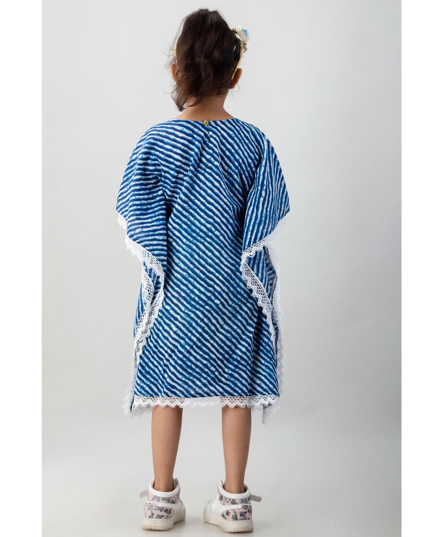 (JC-KD-24) Blue and White Leheriya pattern Kaftan Dress