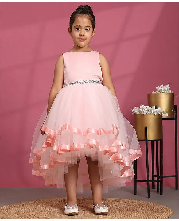 (TBAP24-05PC) High Low Peach Party Frock 5 to 12 years