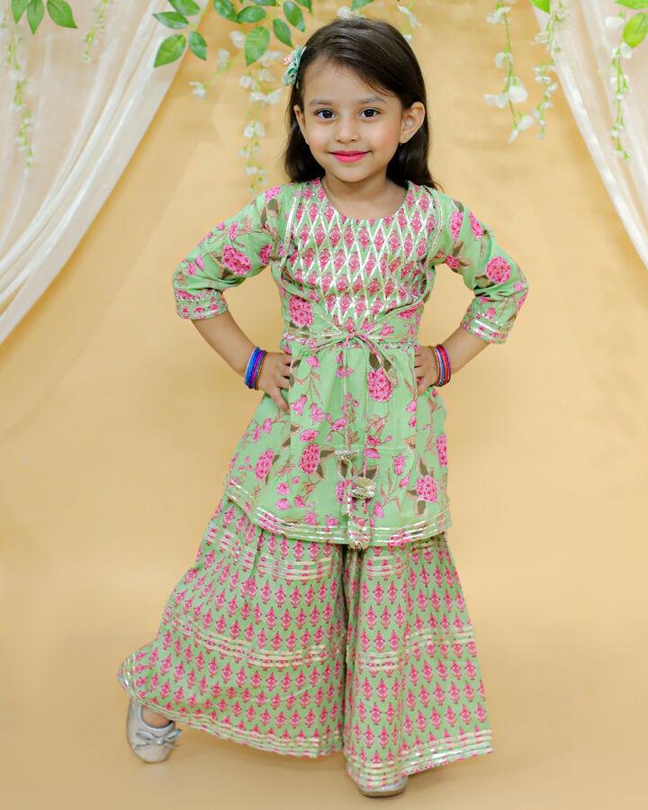 (SS-SS-1000) Tie Knot Attached Jacket Kurta and Sharara Set with Gota Patti Work