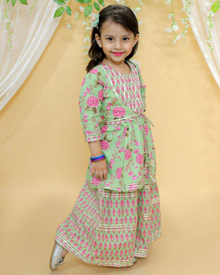 (SS-SS-1000) Tie Knot Attached Jacket Kurta and Sharara Set with Gota Patti Work