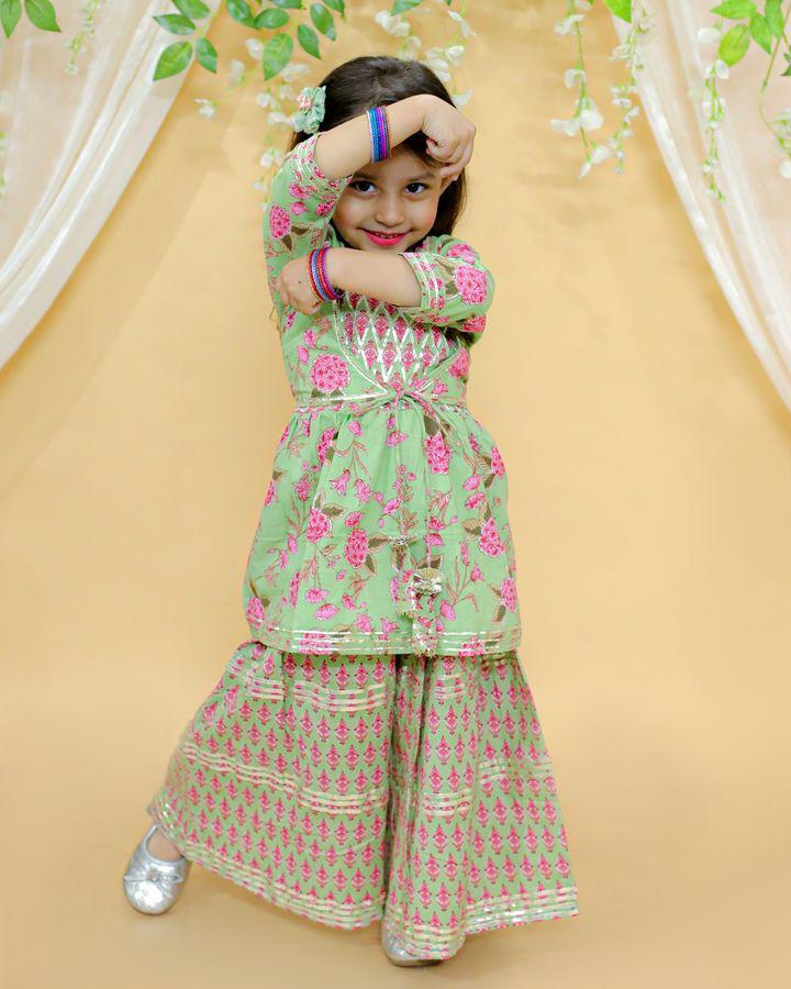 (SS-SS-1000) Tie Knot Attached Jacket Kurta and Sharara Set with Gota Patti Work