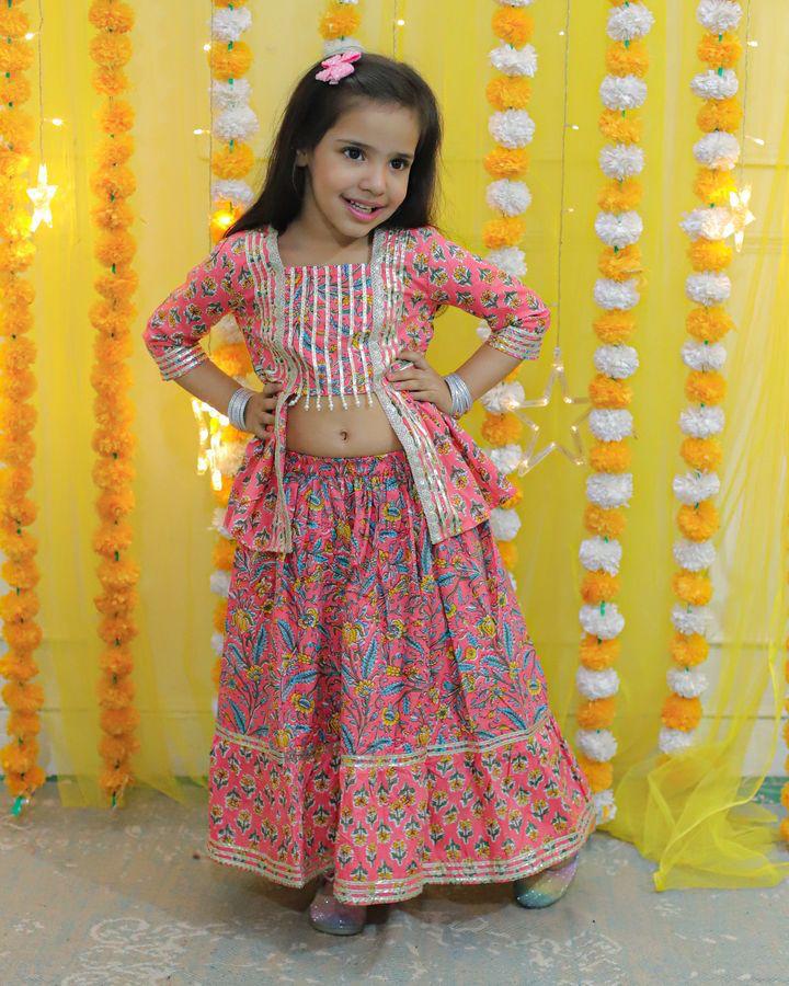 (SS-SS-1001) Attached Jacket Cotton Crop Top with pearl detailing and Flared Skirt