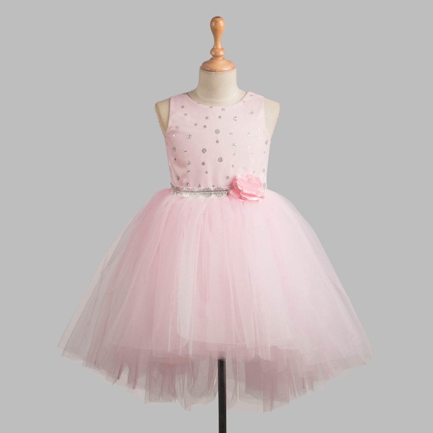 (TBAP24-29BP) Knee Length Baby Pink Party Frock 1 to 5 years