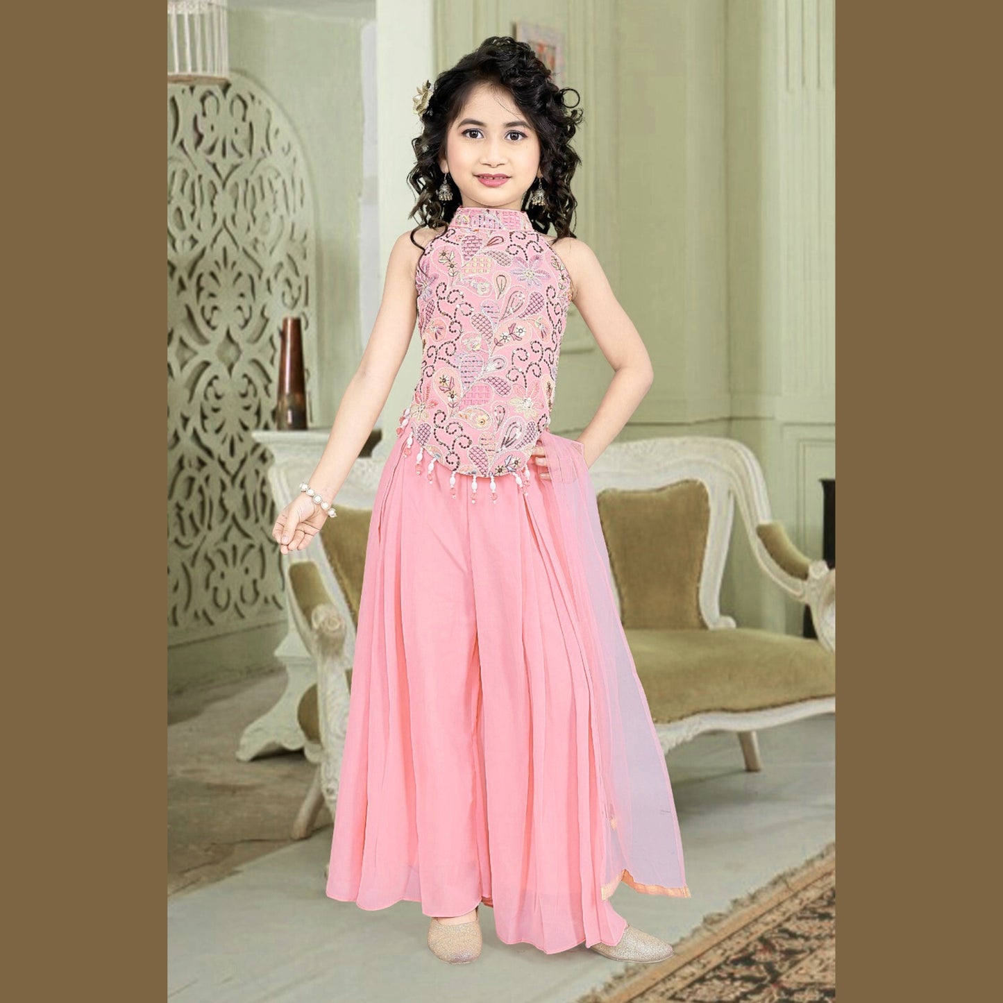 (GW4011) Crop Top and Pleated Palazzo Set 18/28
