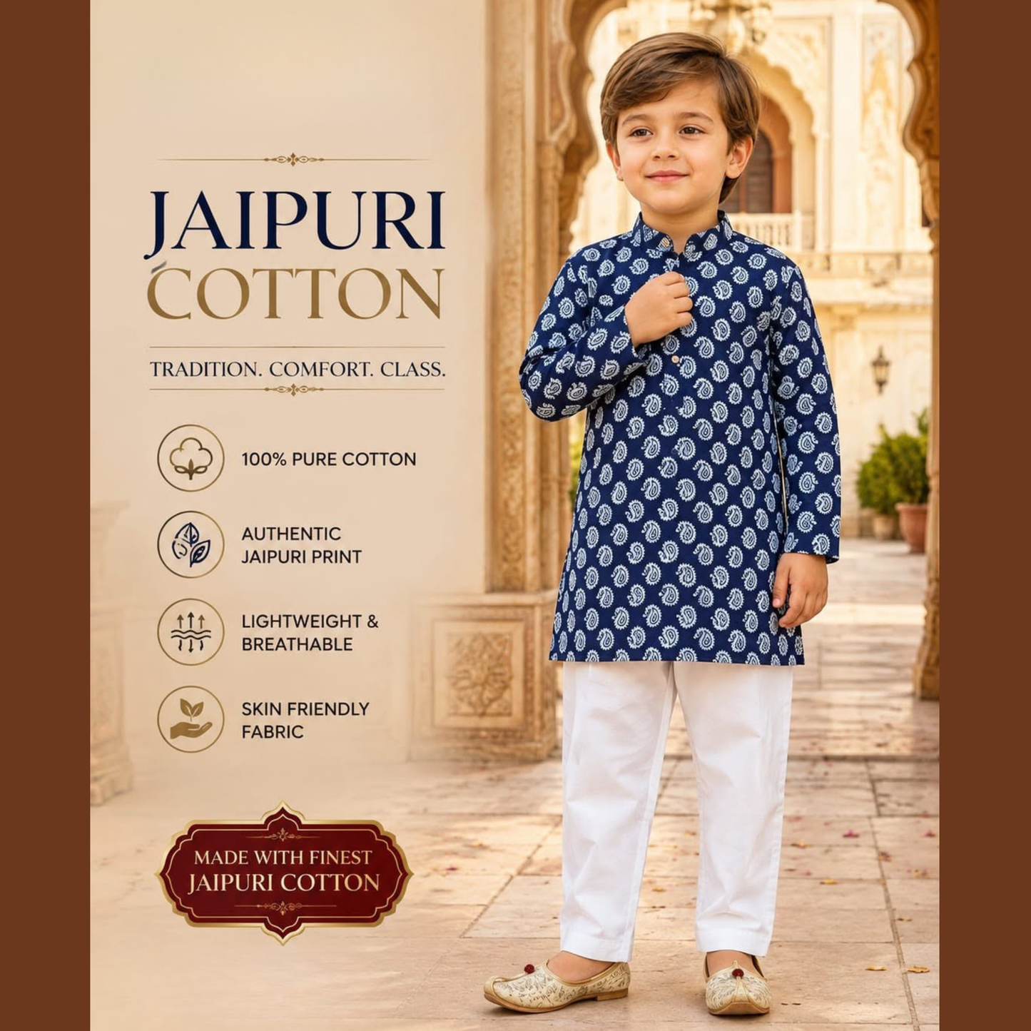 (CK-000064) BOYS JAIPURI COTTON KURTA PYJAMA SET 1 - SIZE 1 to 10