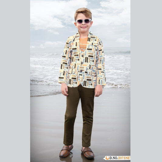 (FS-2075) Boys 3 pc t shirt blazer suit 0 to 2 yrs