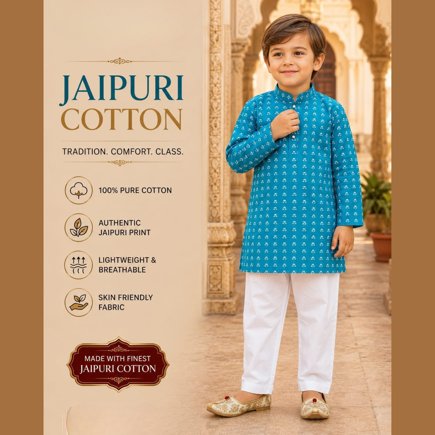 (CK-000065) BOYS JAIPURI COTTON KURTA PYJAMA SET 2 - SIZE 1 to 10