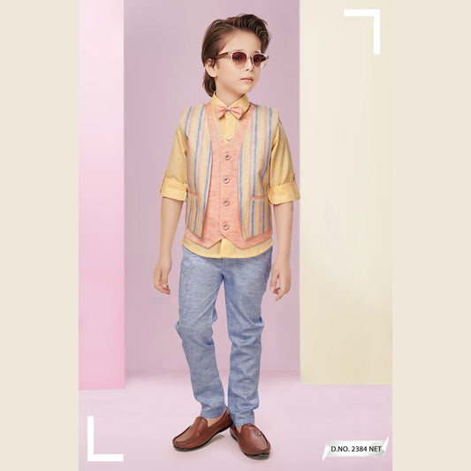(FS-2384) Boys 4 pc shirt waist-coat with bowtie set 0 to 2 yrs