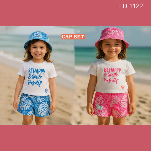 (LD1122) GIRLS TOP SHORTS & CAP SET 16/26