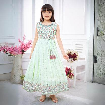 AD-9095) Pista Green Ethnic Dress With Stunning Multi Color Embroider HanselNGretel.in AD-9095) Pista Green Ethnic Dress With Stunning Multi Color Embroider HanselNGretel.in