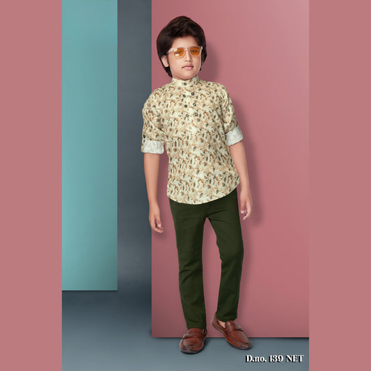 (FS-139) Boys printed shirt pant set 3 to 10 yrs
