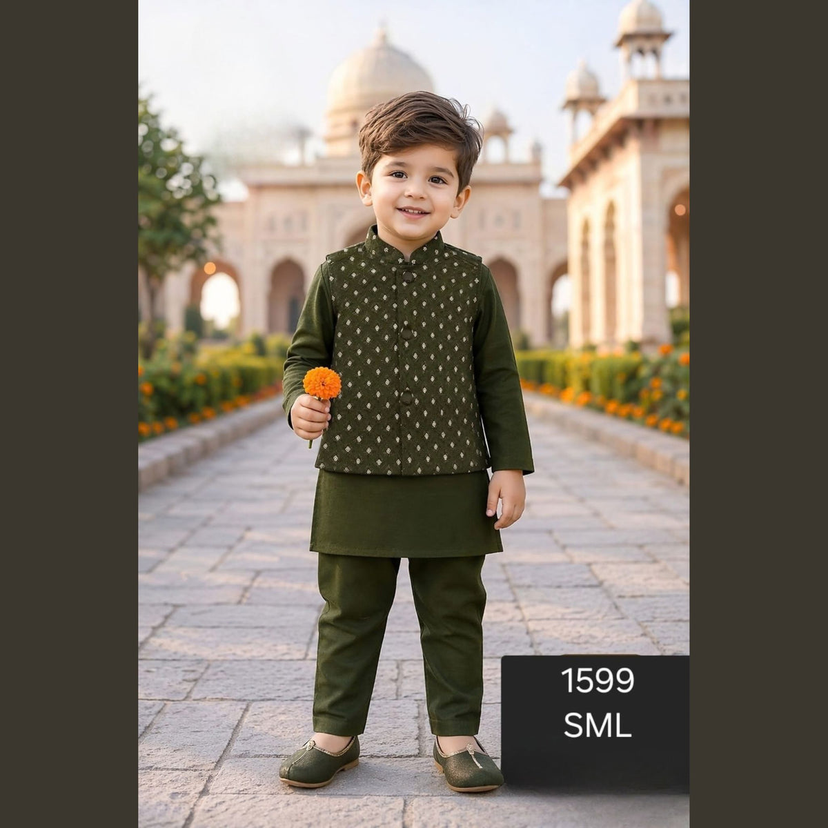 (TT-1599) Kurta Pajama Jacket Set (Upto 2 years)