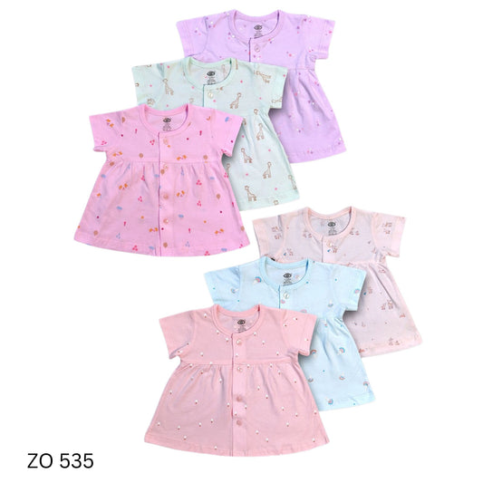 (ZO535) BABY FROCK 3 PCS SET NB (0-1 MONTH)