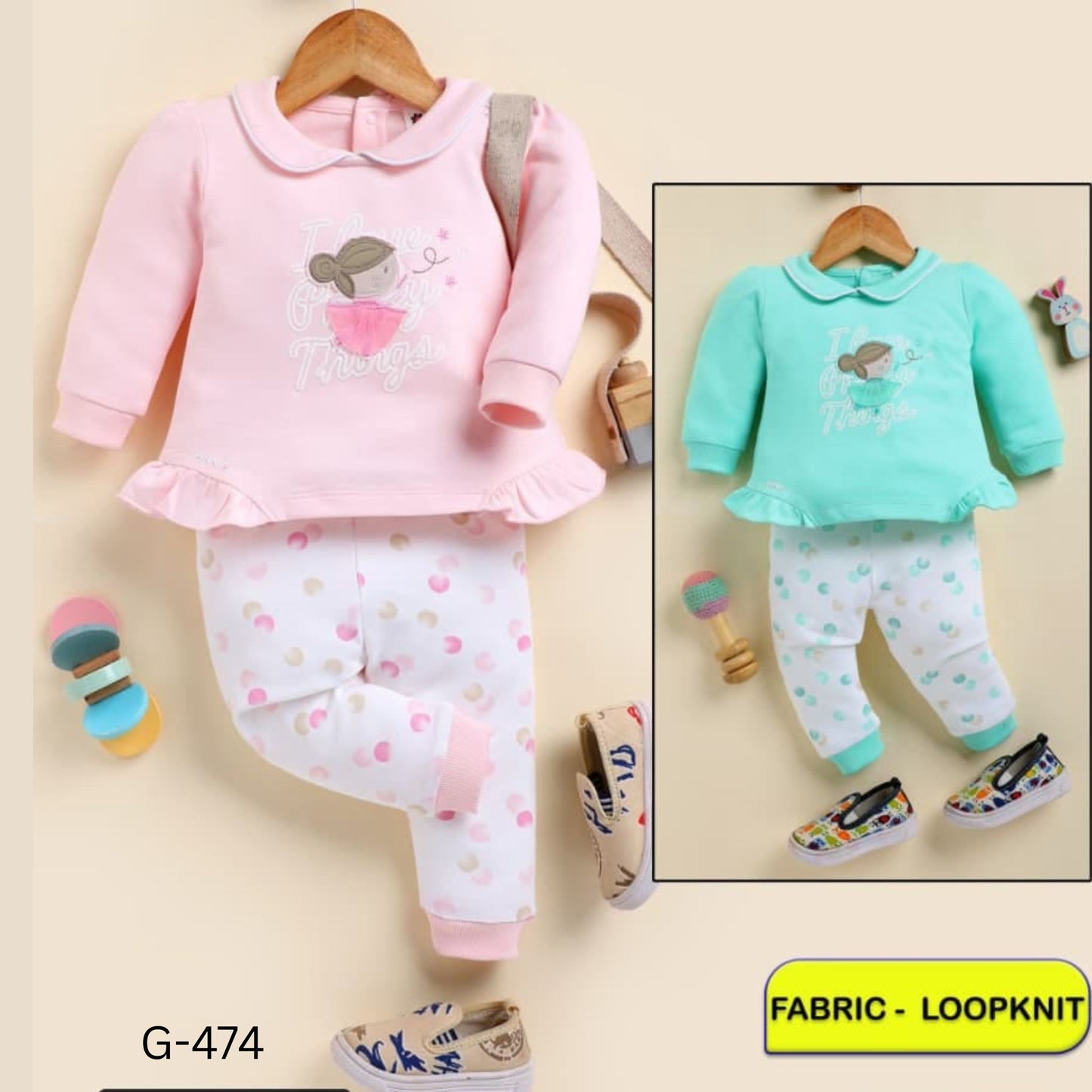(G-474) Baby Girls Top and Pant Full/Full Set (3-12 months)