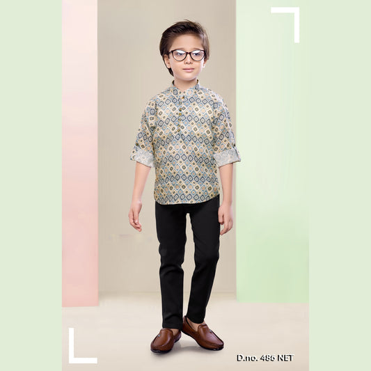 (FS-486) Boys printed shirt pant set 3 to 8 yrs