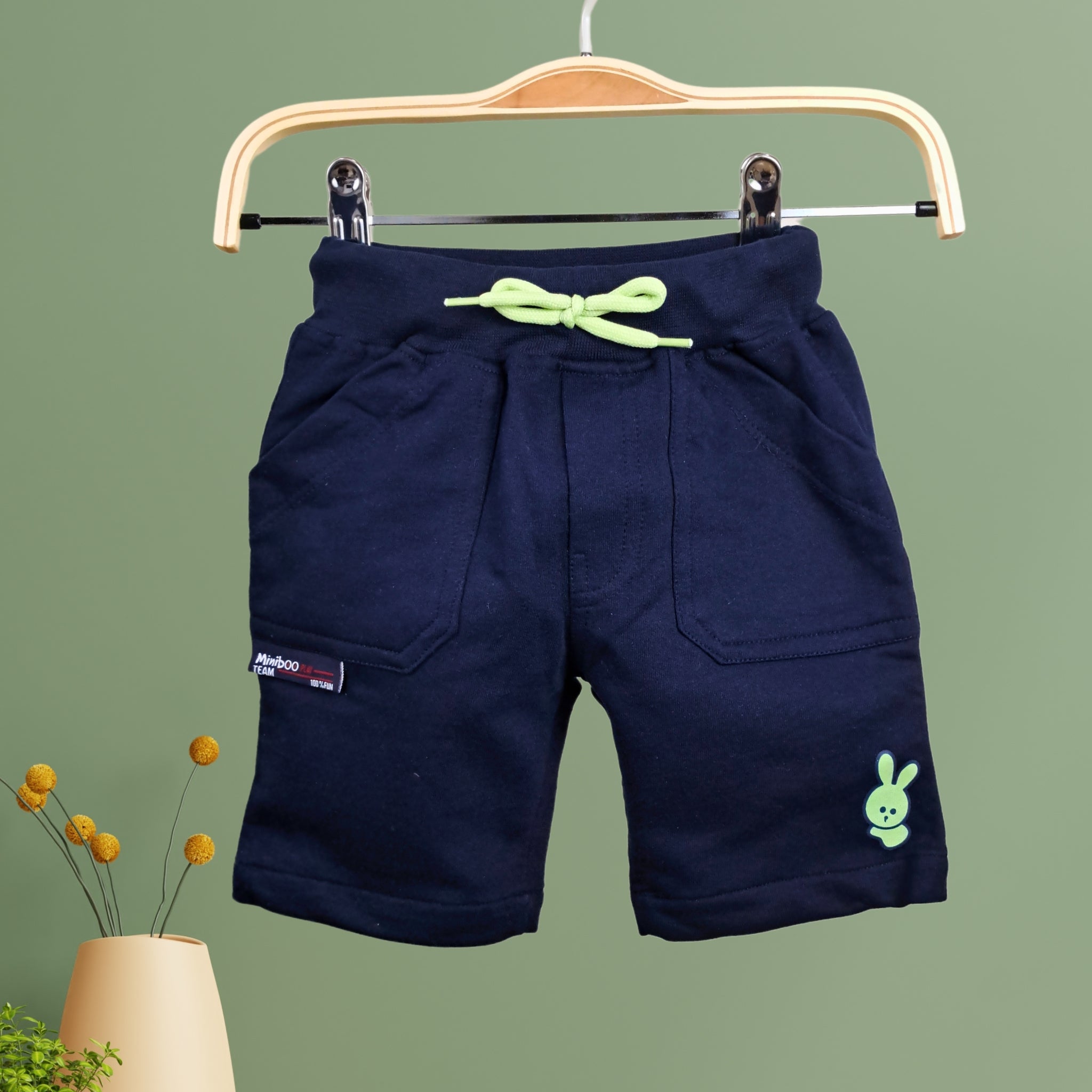 Light Green and Navy Blue Cotton T shirt Shorts Set HanselNGretel.in