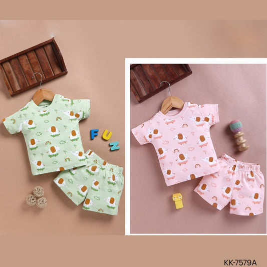 (KK-7579A) Infant T-shirt Shorts Set (Up to 6 months)
