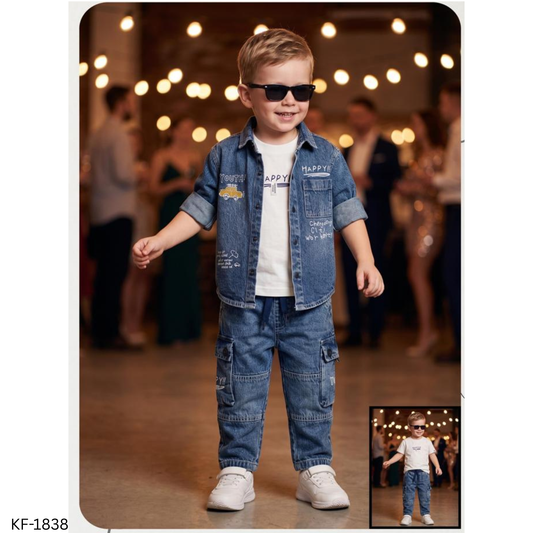 (KO-1838) Boys 3 pc full/full denim suit up to 3 years