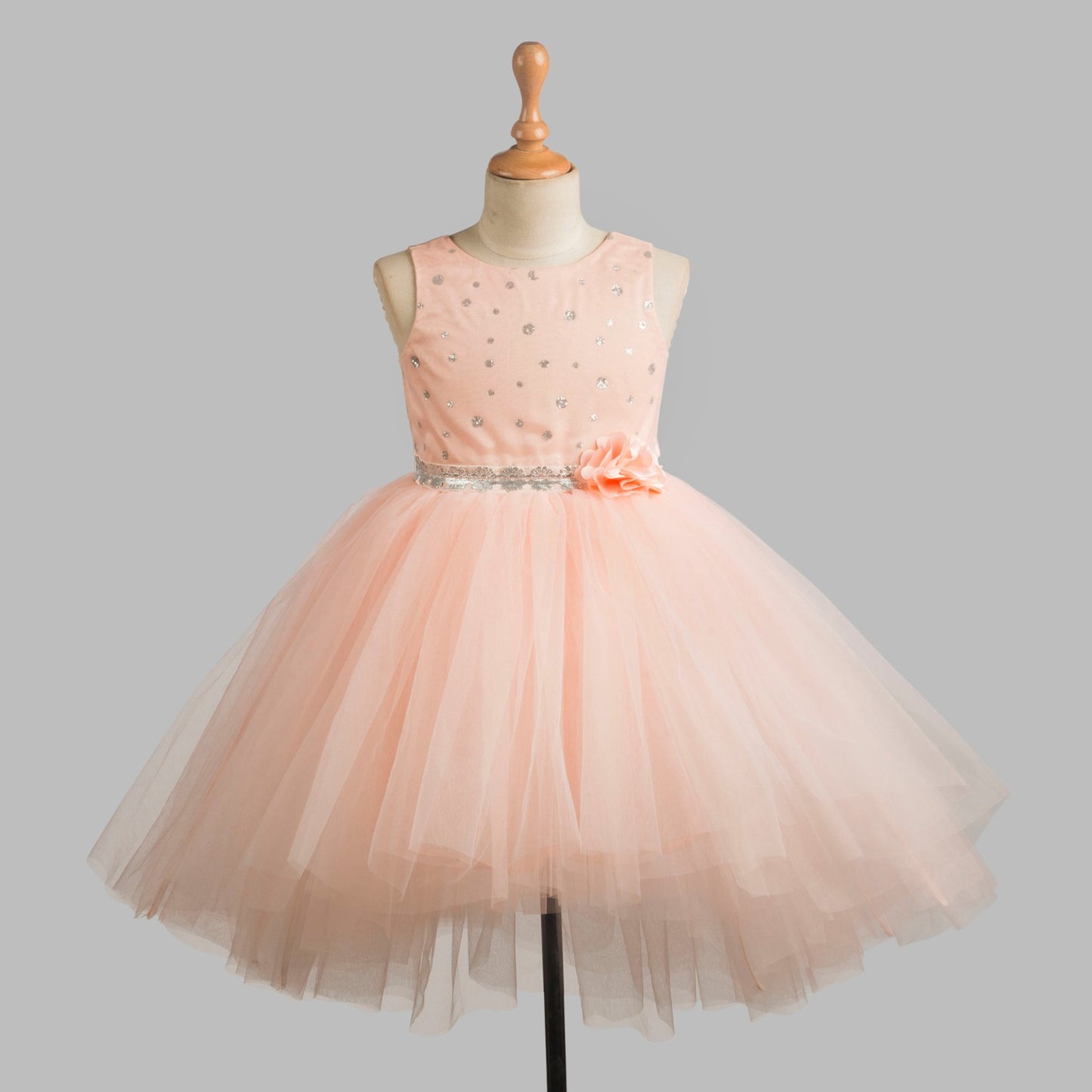 (TBAP24-29PC) Knee Length Peach Party Frock 1 to 5 years