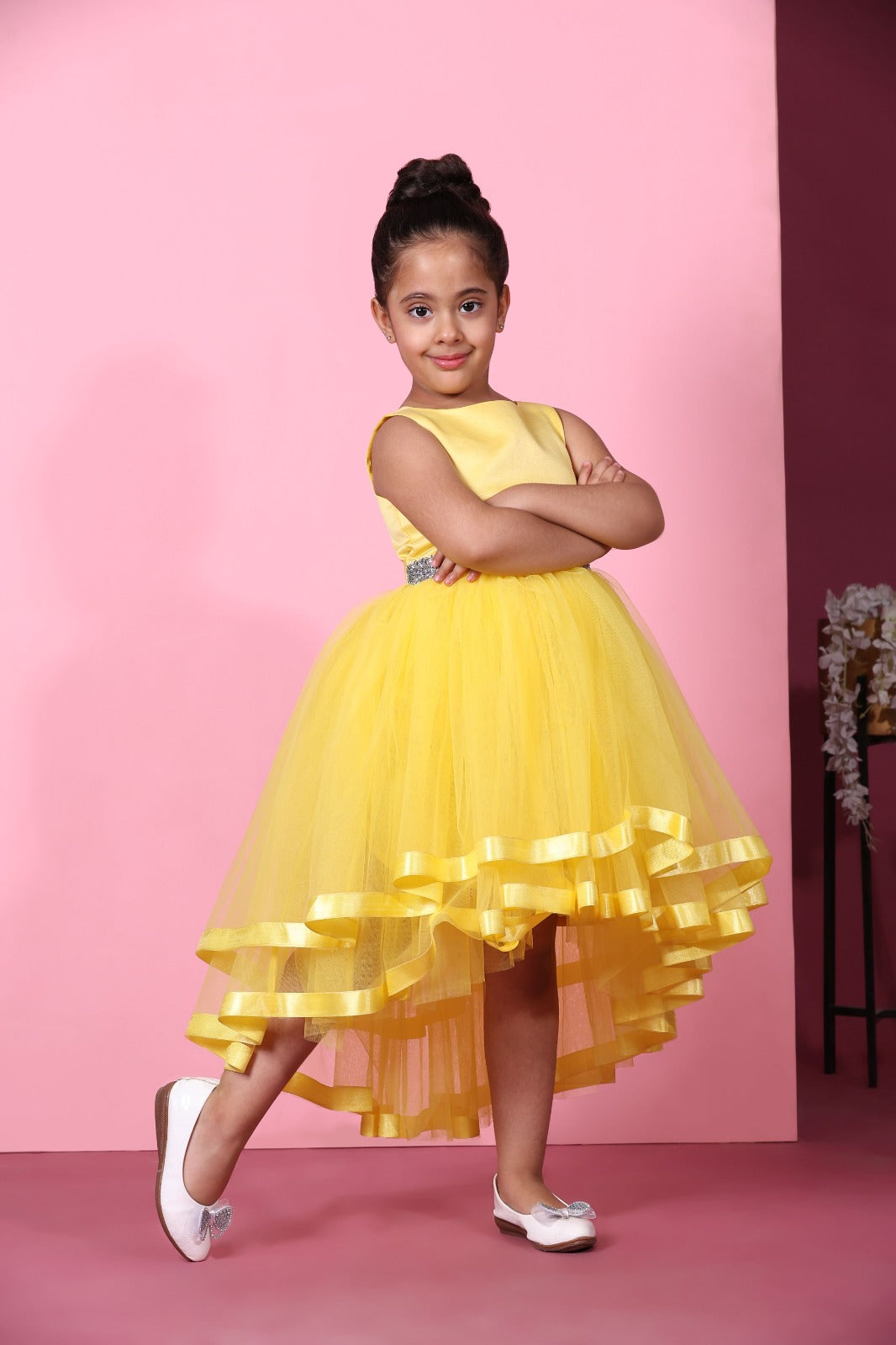 (TBAP24-05YL) High Low Yellow Party Frock 1 to 5 years